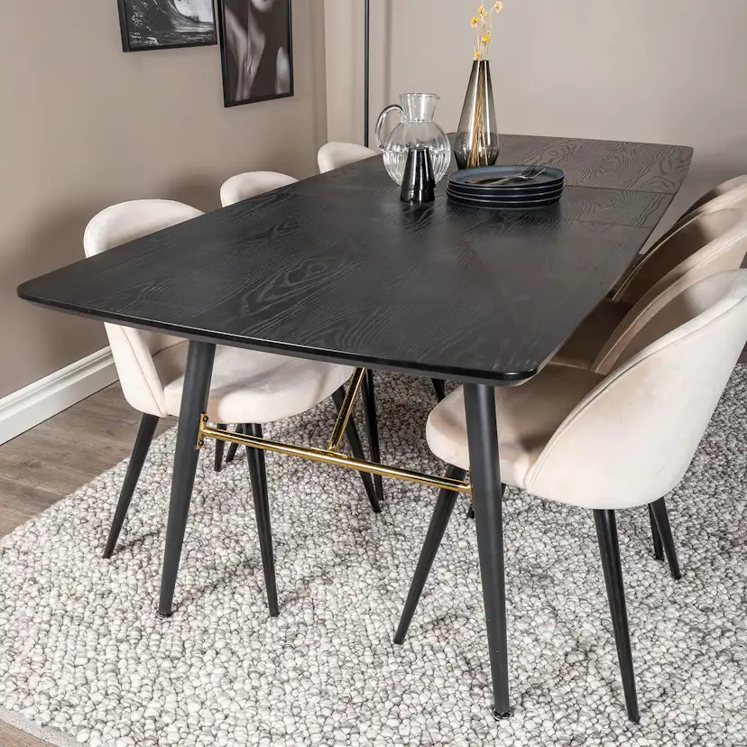 Matgrupp Venture Home Gold med 6 Velvet Stolar