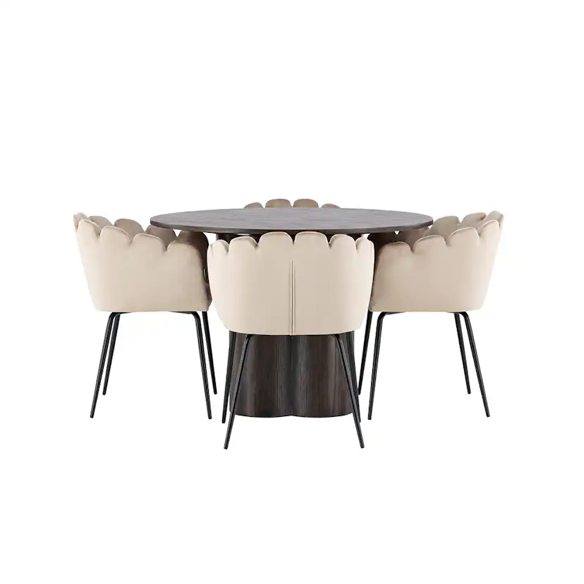 Matgrupp Venture Home Olivia Ø 110 cm med 4 Limhamn Stolar Sammet