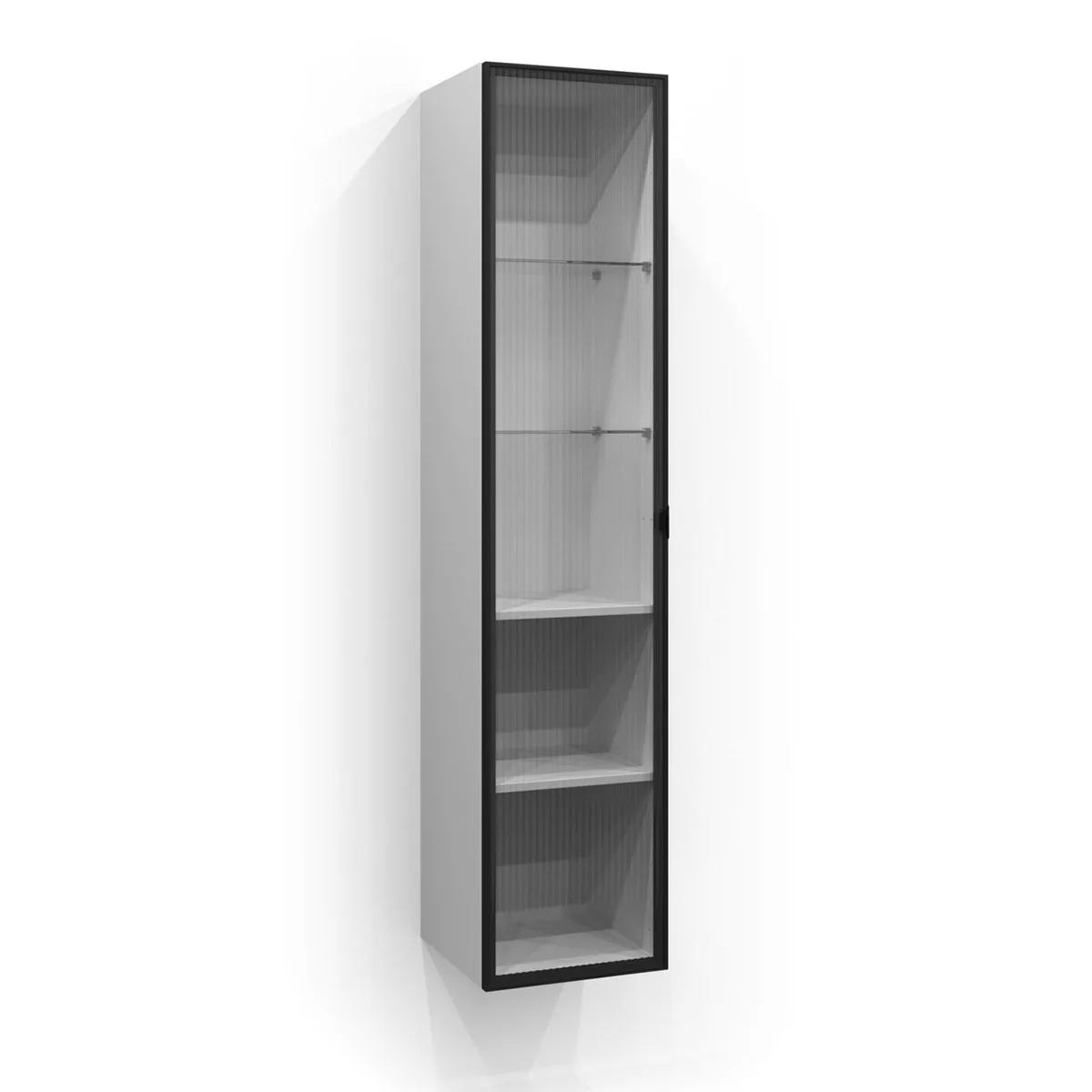 Dörr Högskåp Vitrin 160x35 Svart matt/Linjeglas BxH: 350 x 1600 mm, Mattsvart, Linjeglas