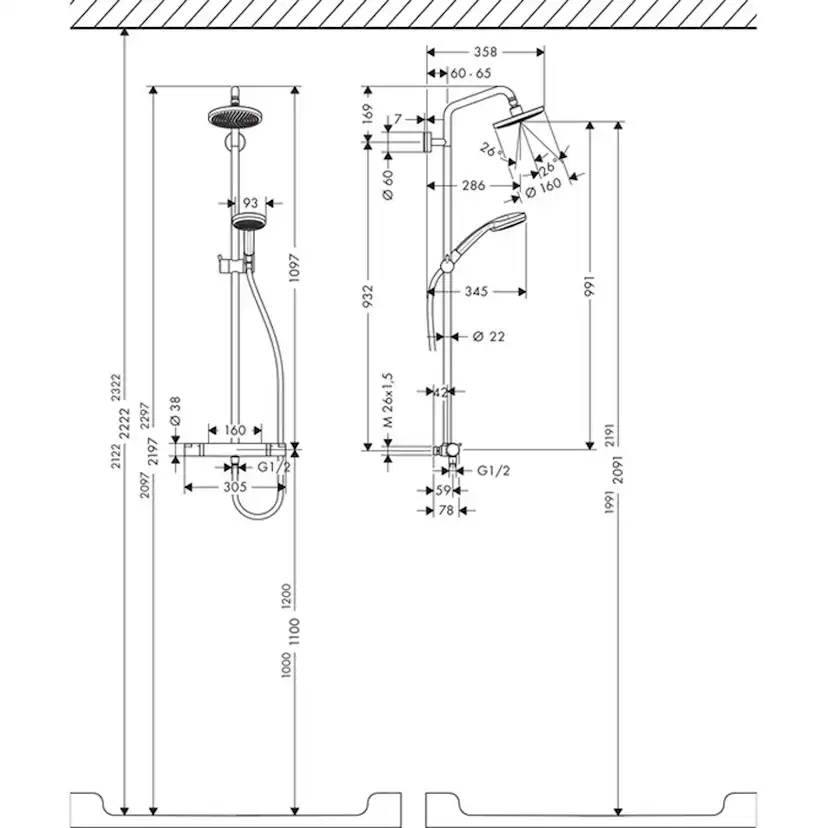 Takduschset Hansgrohe Croma 160 Comfort Showerpipe 160 cc