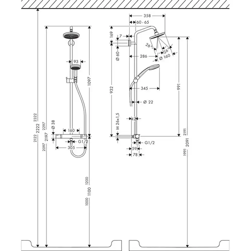 Takduschset Hansgrohe Croma 160 Comfort Showerpipe 160 cc