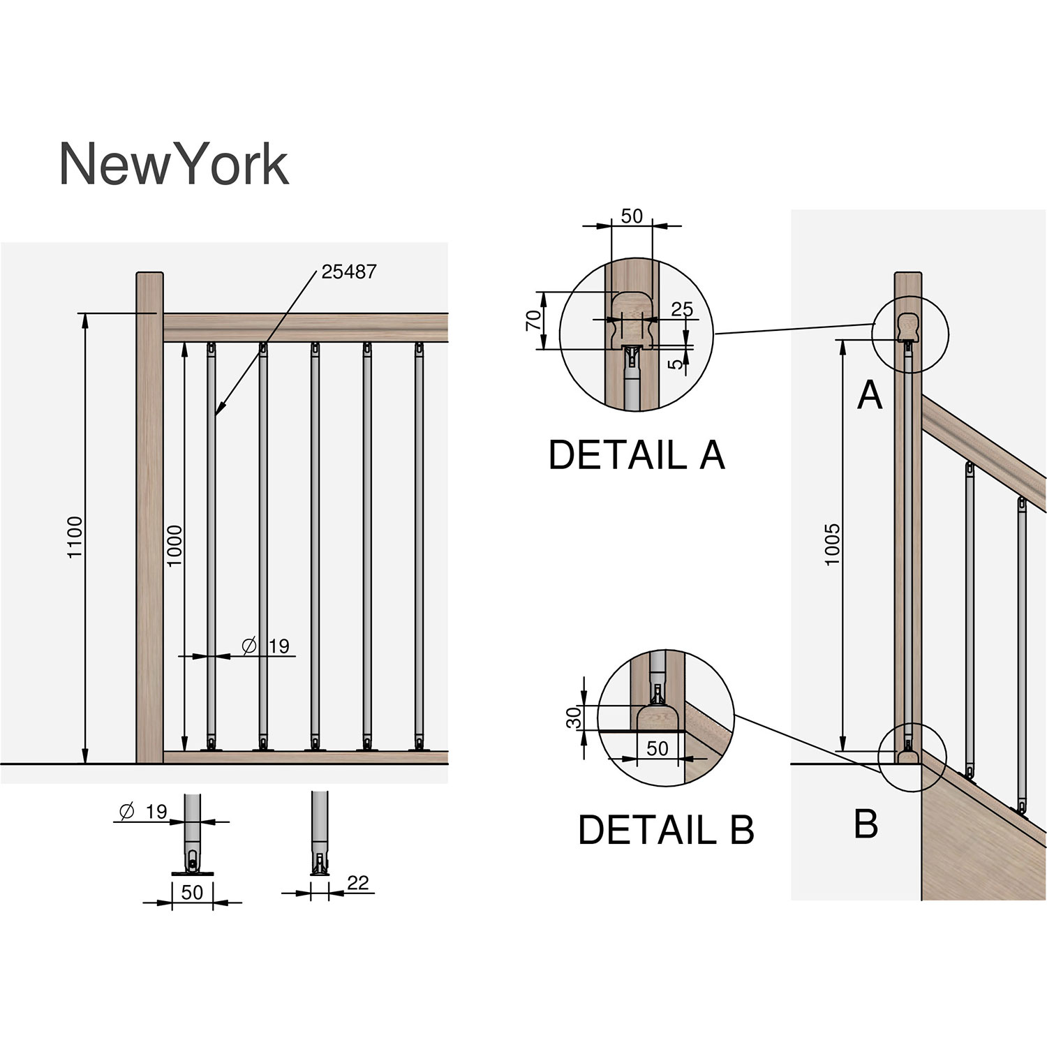 Ändstolpe Lundbergs New York Obehandlad Ek