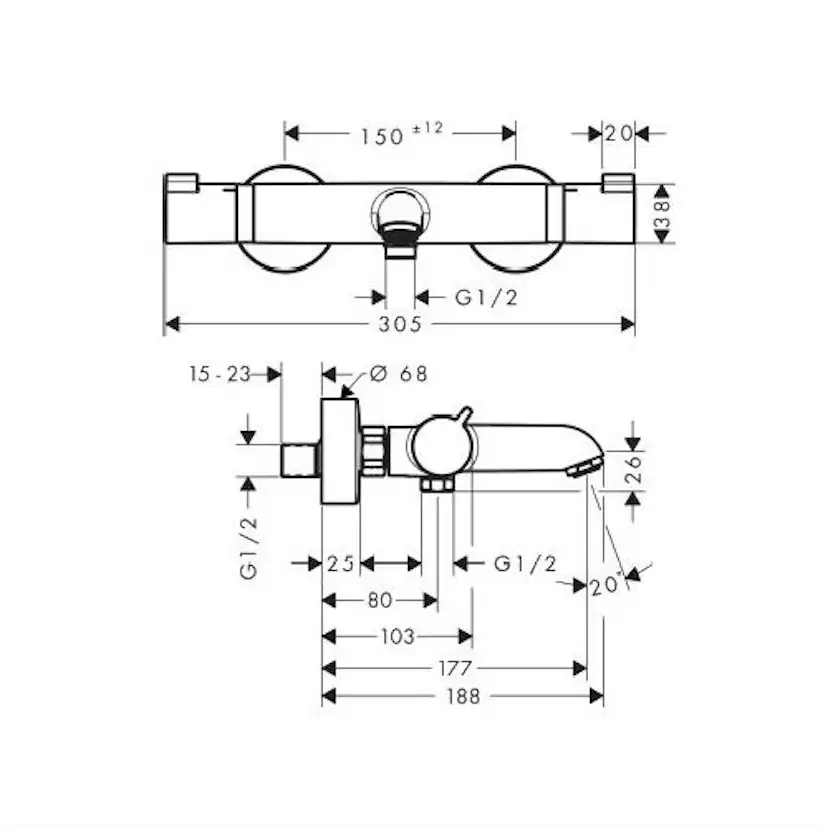Ecostat Comfort kar-/duschtermostat 150cc Krom, 150 cc