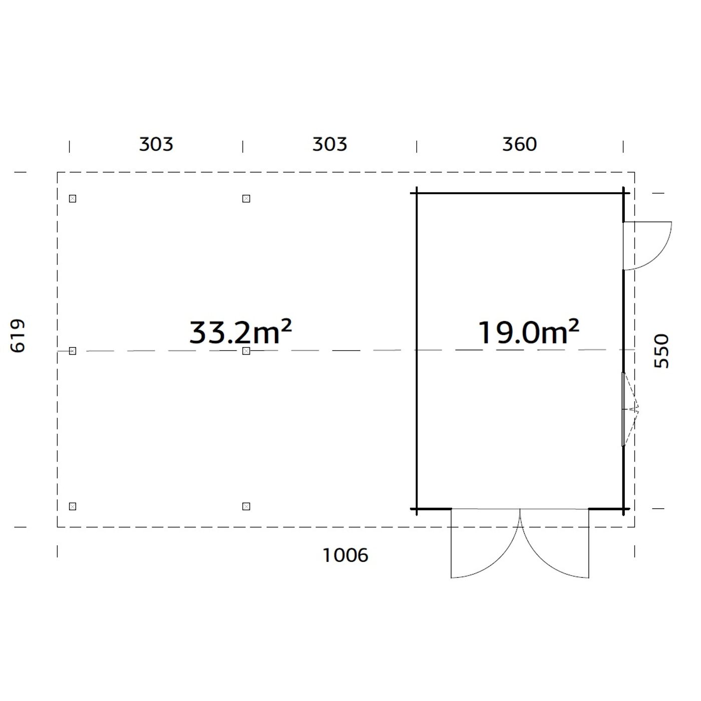 Roger 19,0+33,2 m2 with wooden gate NO Obehandlad