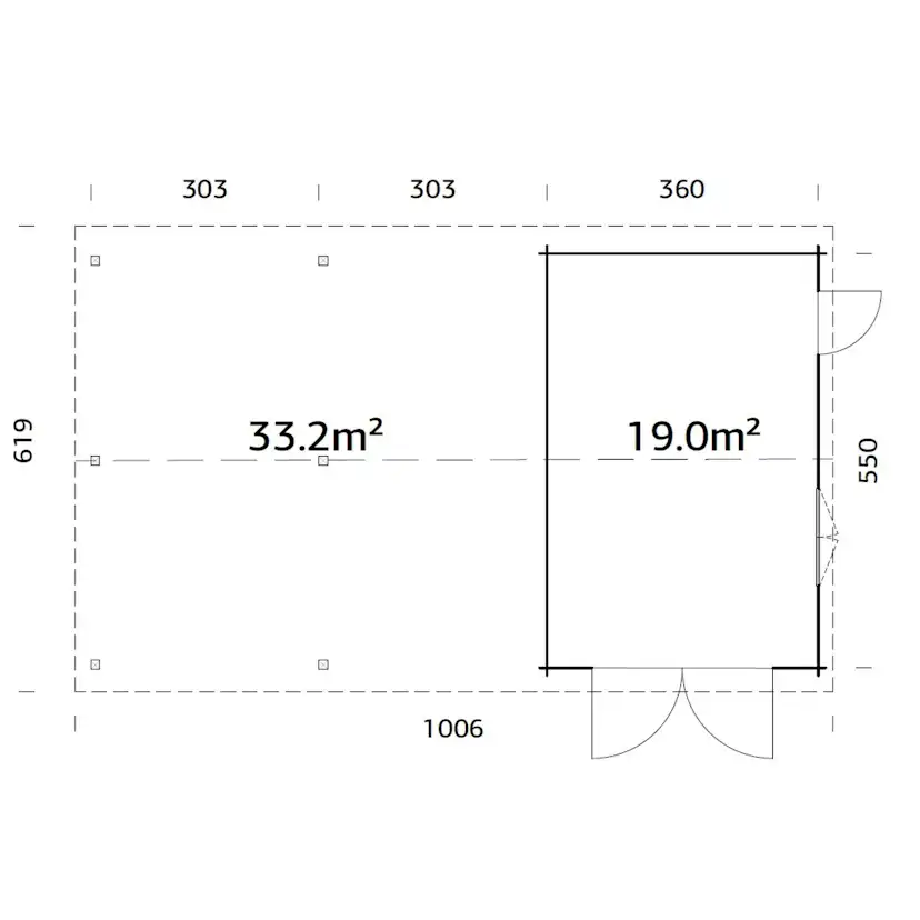 Roger 19,0+33,2 m2 with wooden gate NO Obehandlad