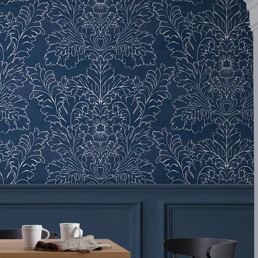 Tapet Laura Ashley Silchester Midnight Seaspray Blå 119852