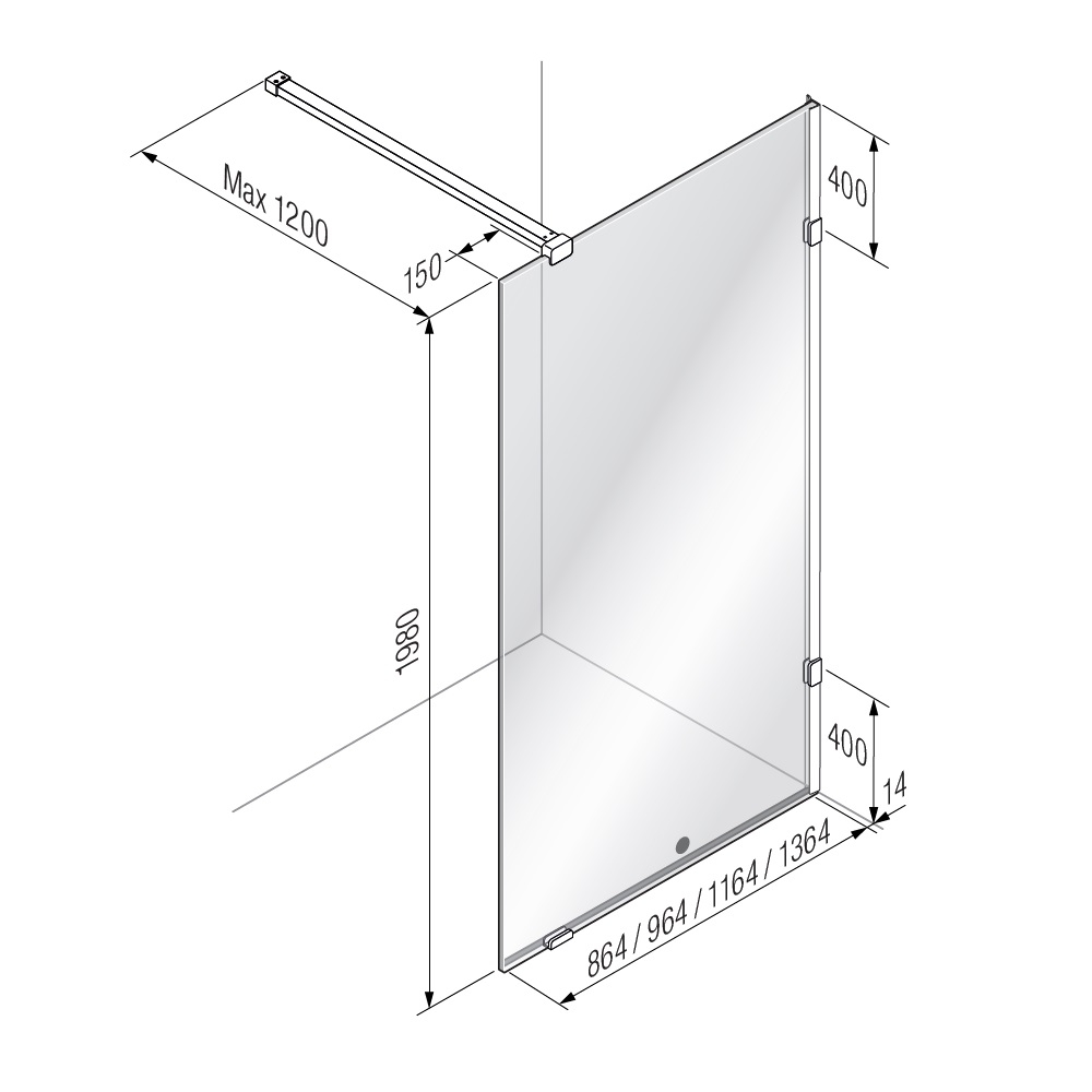 Duschvägg Alterna Luxor Modell 100 964 mm Vita Beslag Modell: 100, 964 mm, Vita Beslag