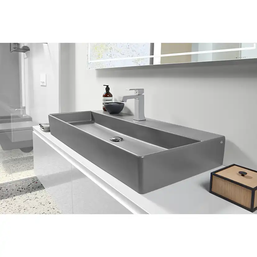 Tvättställ villeroy & Boch Memento 2.0 4A22CGI4 Graphite CeramicPlus, Utan Bräddavlopp, 1200 mm, Med 2 Blandarhål, för Två Enhålsblandare