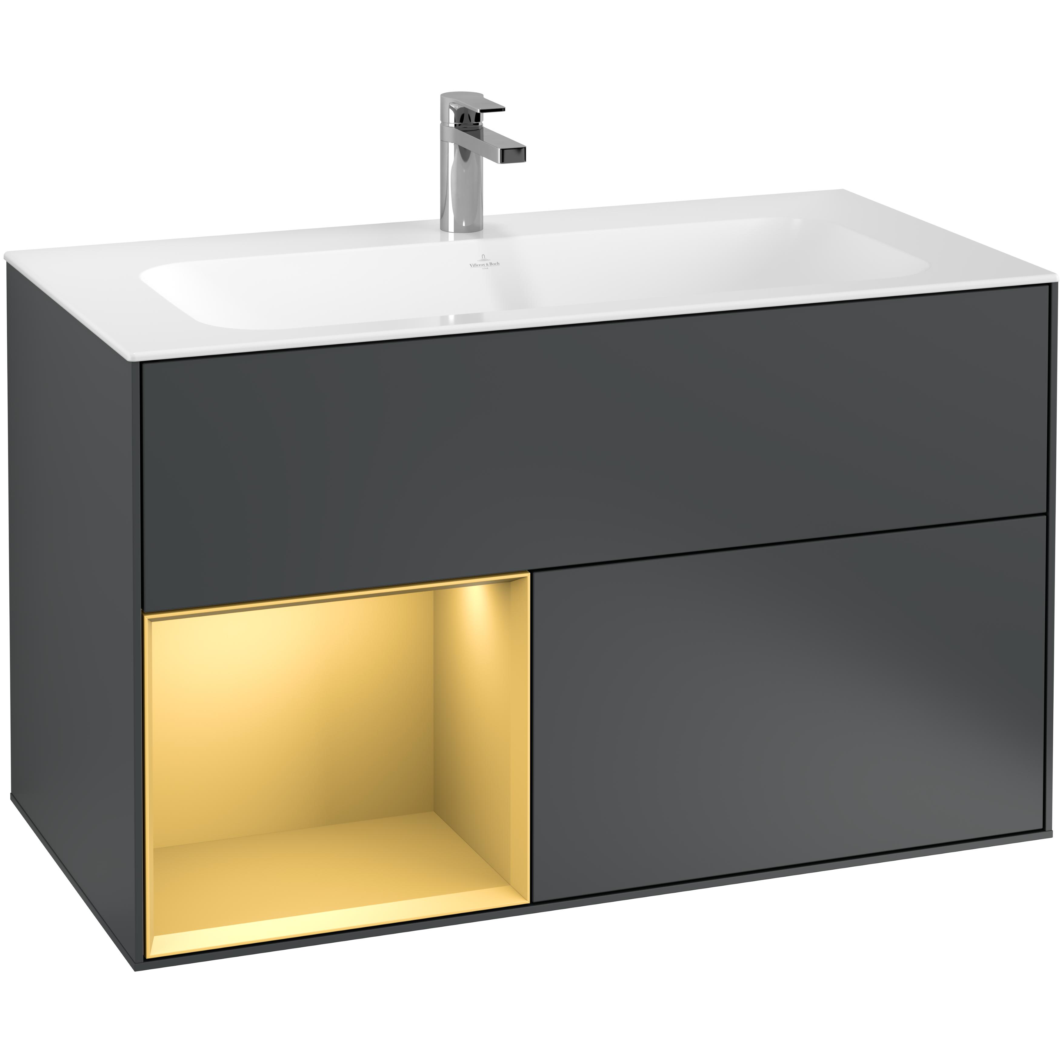 Tvättställsskåp Villeroy & Boch Finion F030HFHG Midnattsblå Mattlack/Guld Mattlack, Lucka Vänster