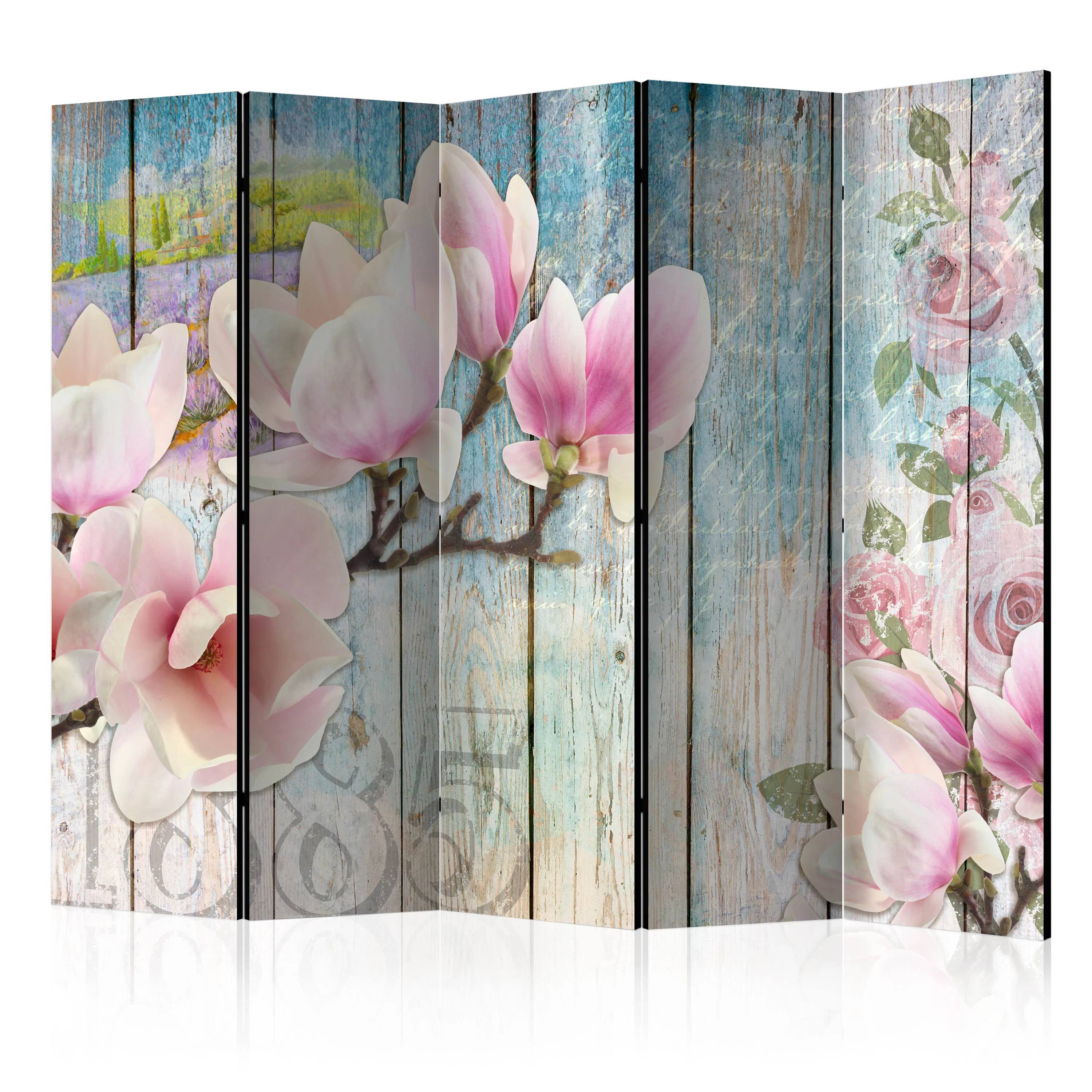 Rumsavdelare Arkiio Pink Flowers on Wood II 225x172 cm