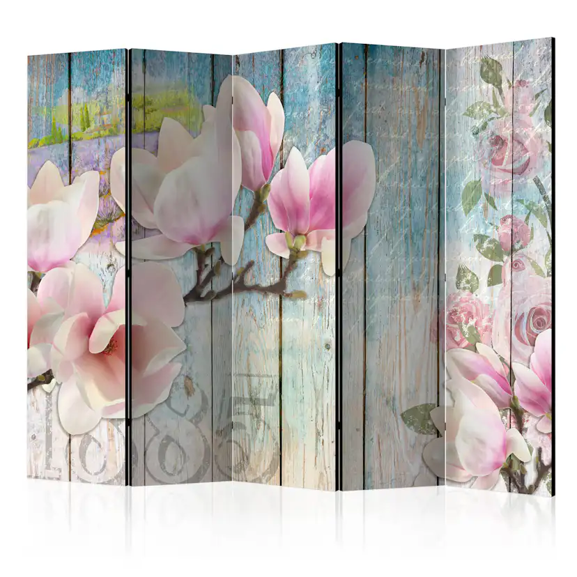 Rumsavdelare Arkiio Pink Flowers on Wood II 225x172 cm