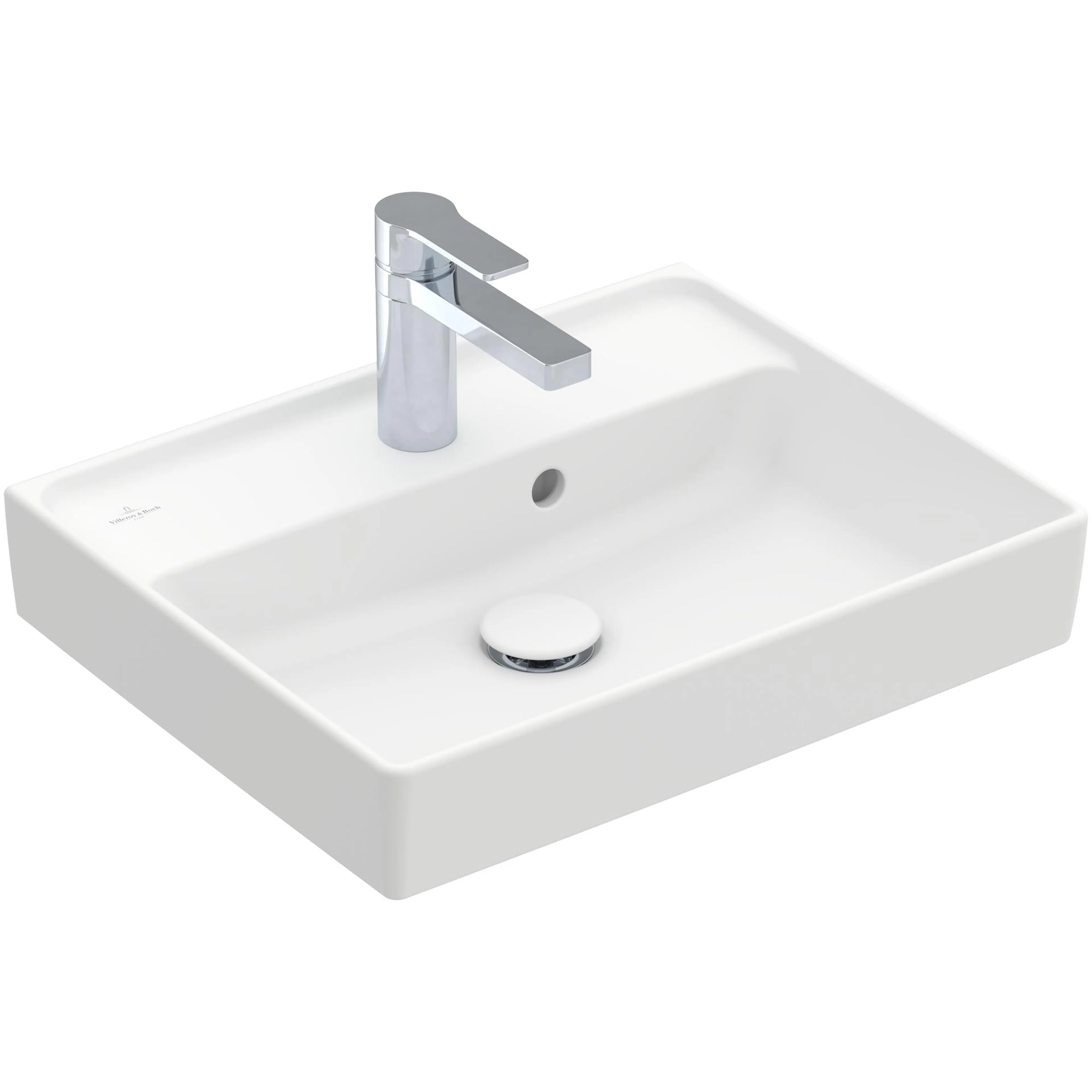 Tvättställ villeroy & Boch Collaro 43345GRW Stenvit CeramicPlus, Med Bräddavlopp, 500 mm, för Enhålsblandare, Undersida: Polerad
