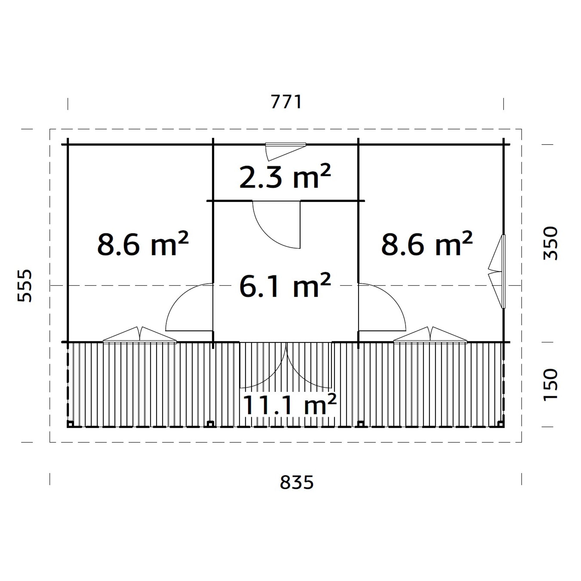 Fritidshus Palmako Sandra 38,6 m² Komplett Stuga med Altan & Sadeltak