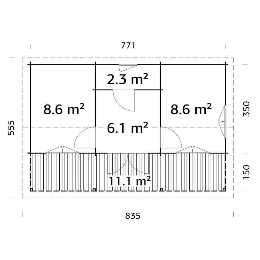 Fritidshus Palmako Sandra 38,6 m² Komplett Stuga med Altan & Sadeltak