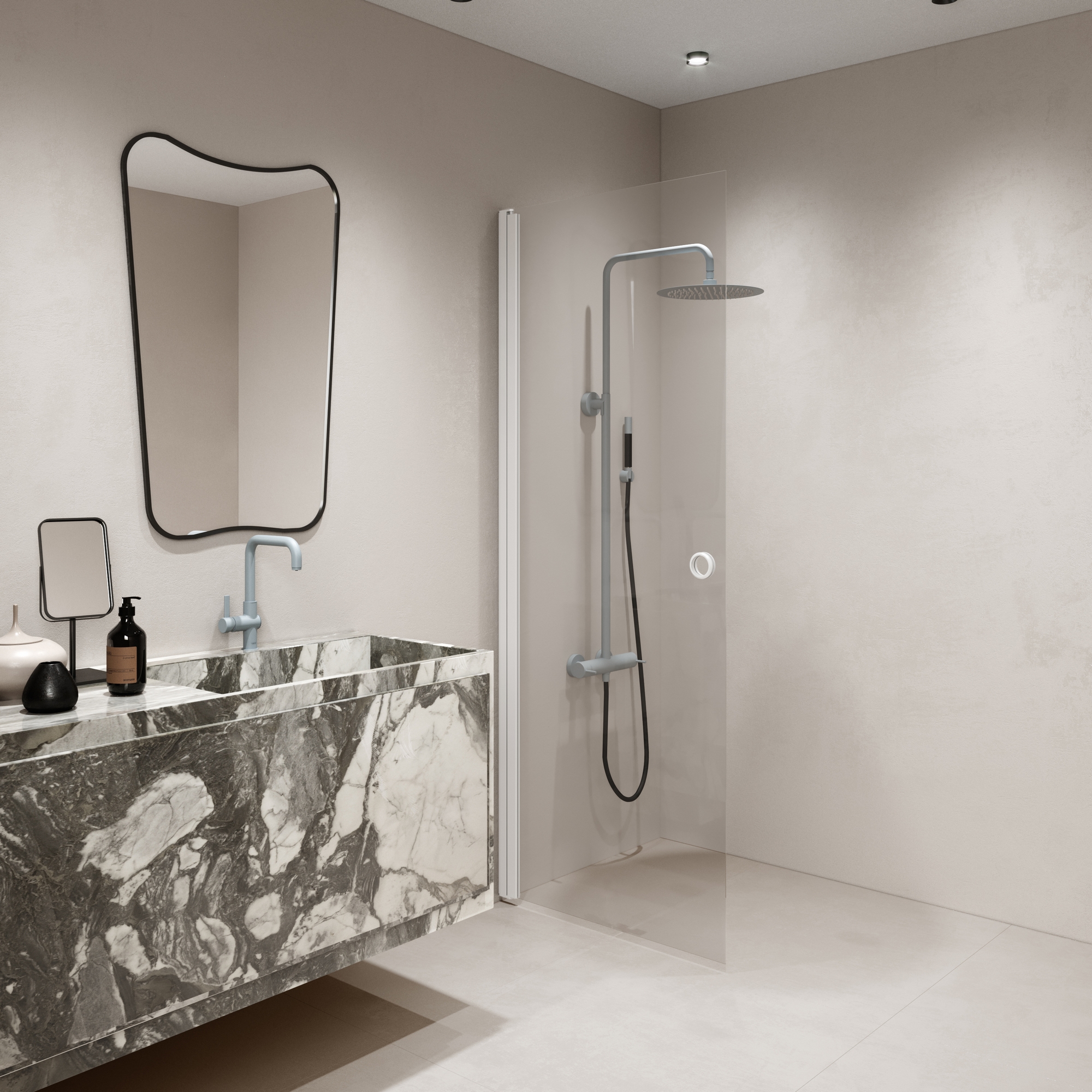 Forma 302 Vändbar duschvägg 835x2025 mm, Klarglas, Vita Profiler