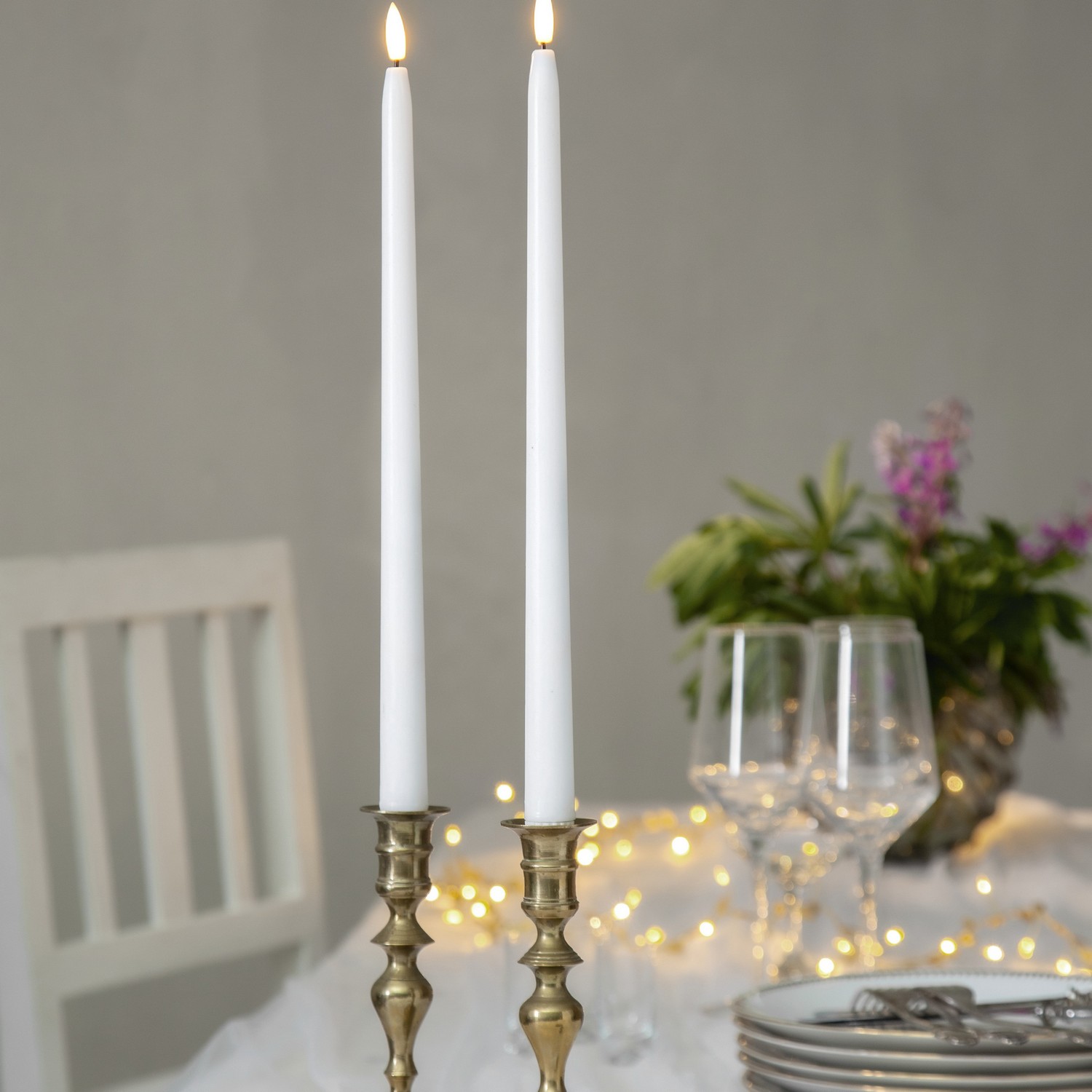 Antikljus Star Trading 2p Flamme Slim38  cm Vit