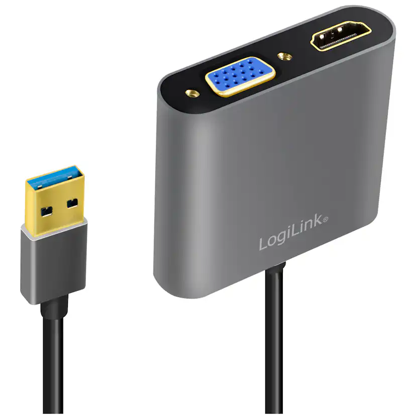Adapter LogiLink USB-A 3.0 till HDMI-Hona + VGA-Hona