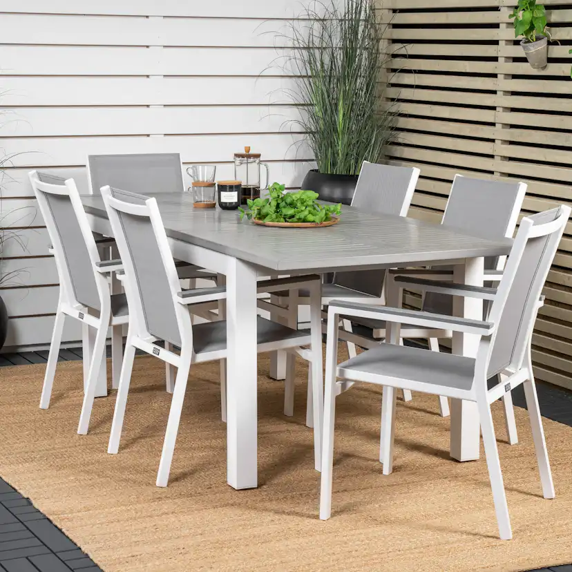 Albany Dining Table 152/210*90 - White Alu / Grey Aintwood+P Vit/Grå