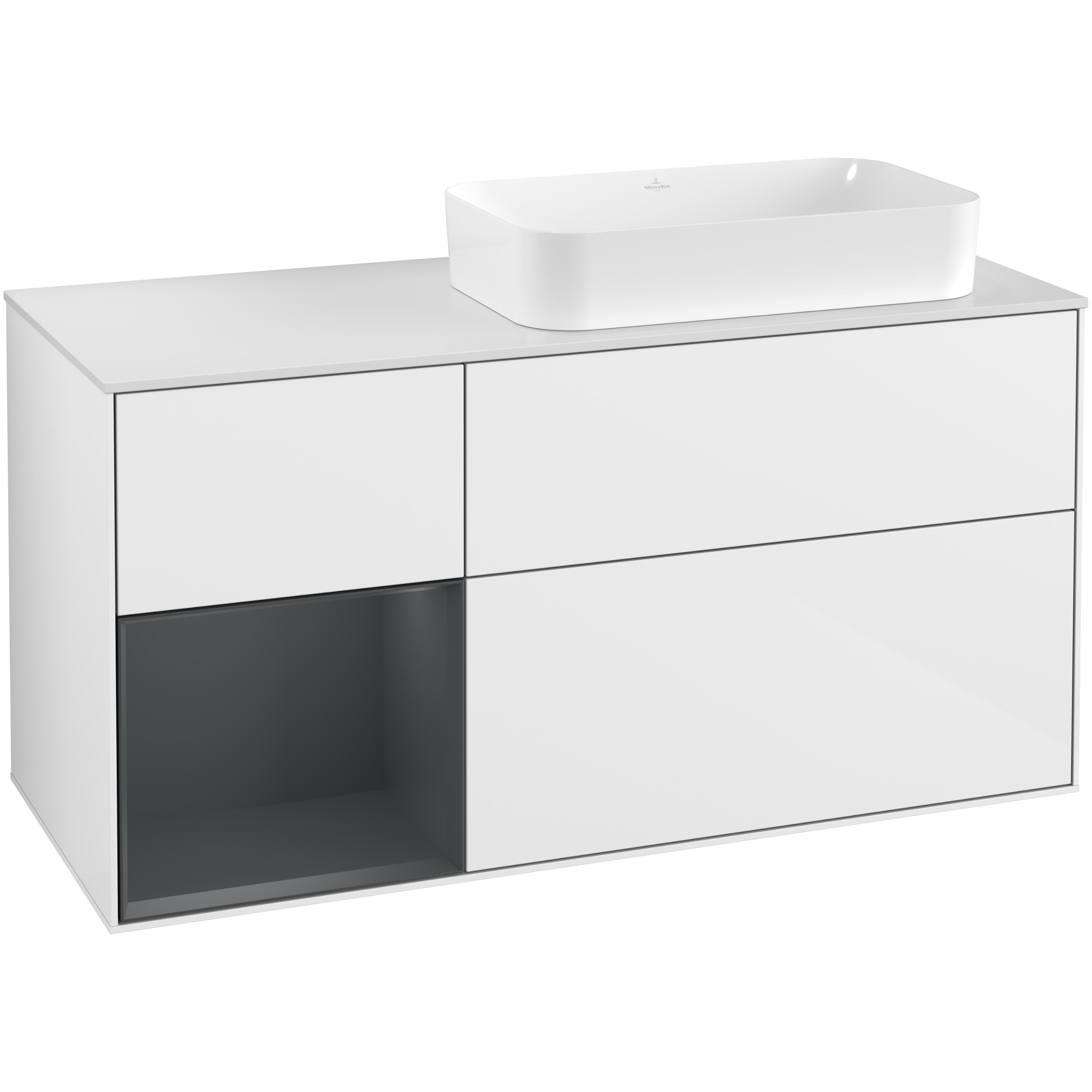 Tvättställsskåp Villeroy & Boch Finion med 3 Lådor Hylla och Bänkskiva för Ocentrerat Fristående Tvättställ