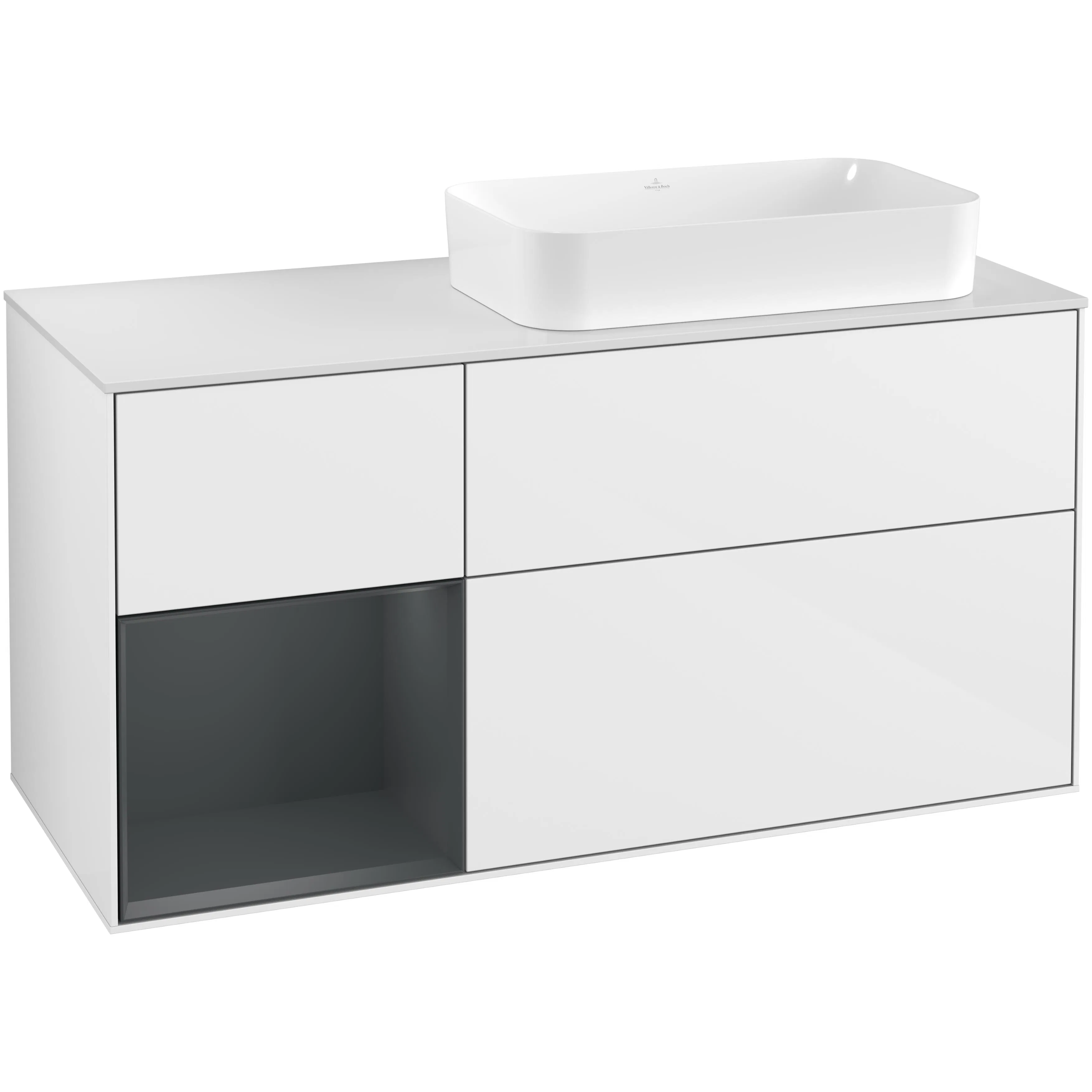 Tvättställsskåp Villeroy & Boch Finion med 3 Lådor Hylla och Bänkskiva för Ocentrerat Fristående Tvättställ