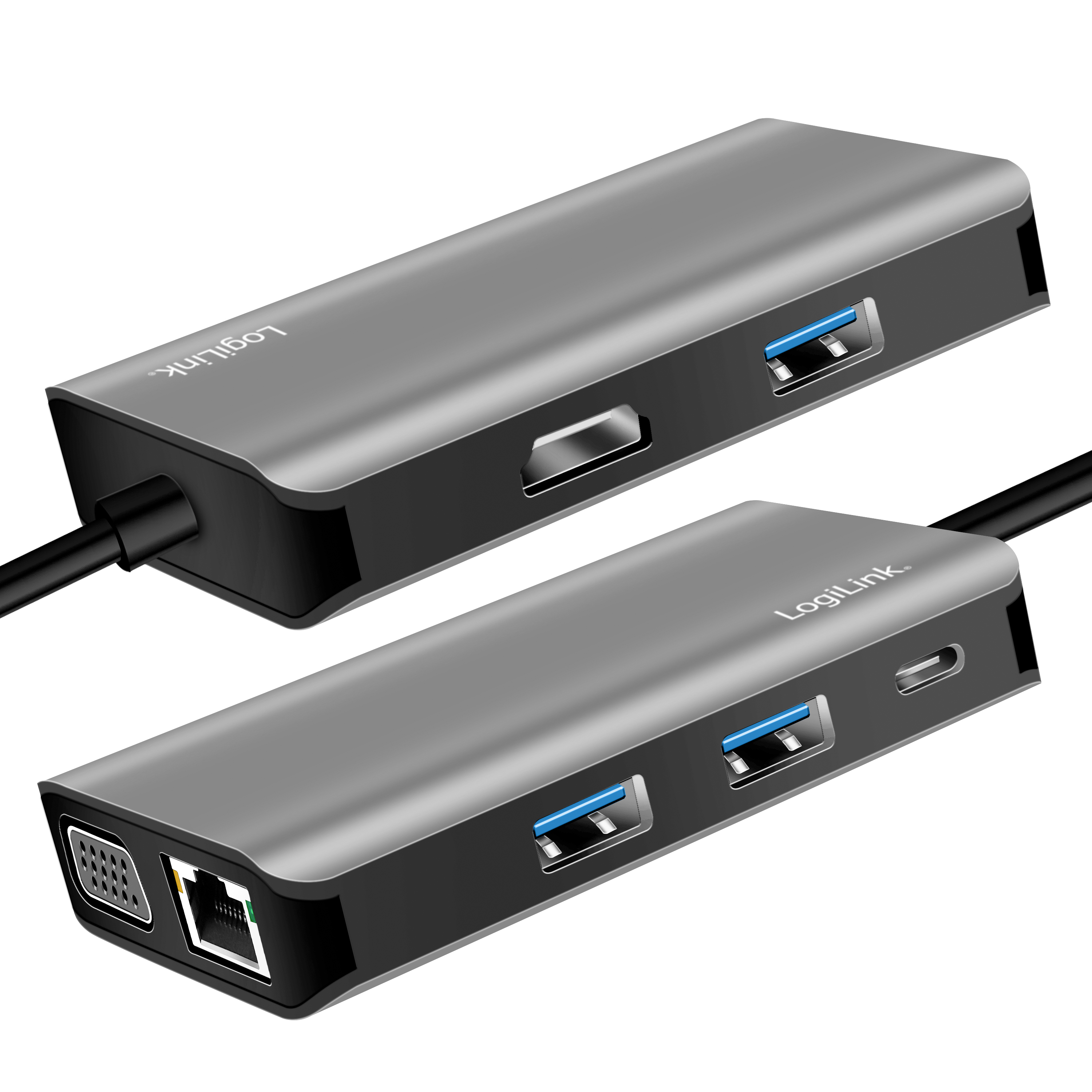USB-C-Dockningsstation LogiLink 7-i-1 HDMI/VGA/RJ45/USB-C 100W PD