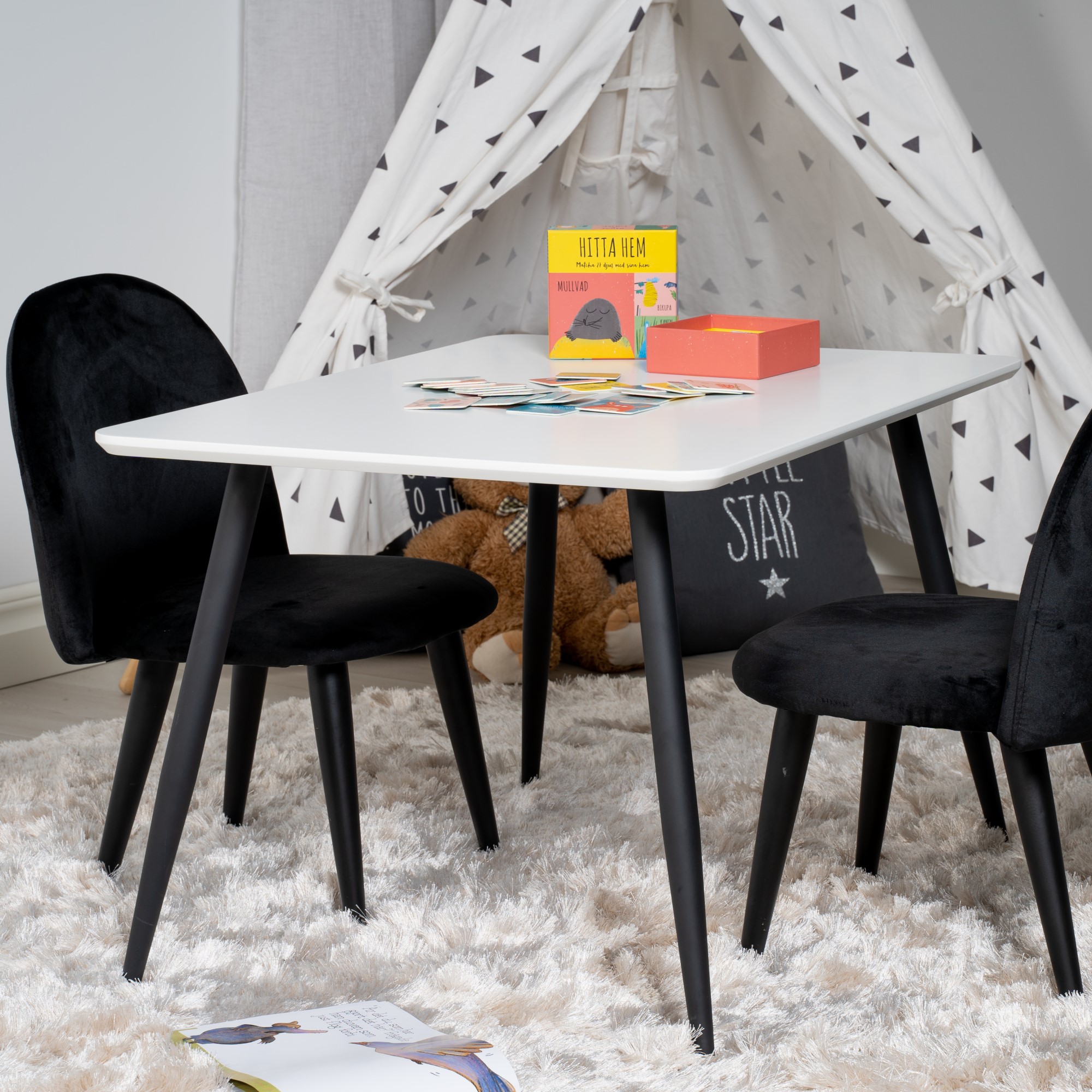 Polar Dining Table 80*60 XXS - White / Black+Velvet Dining C Svart