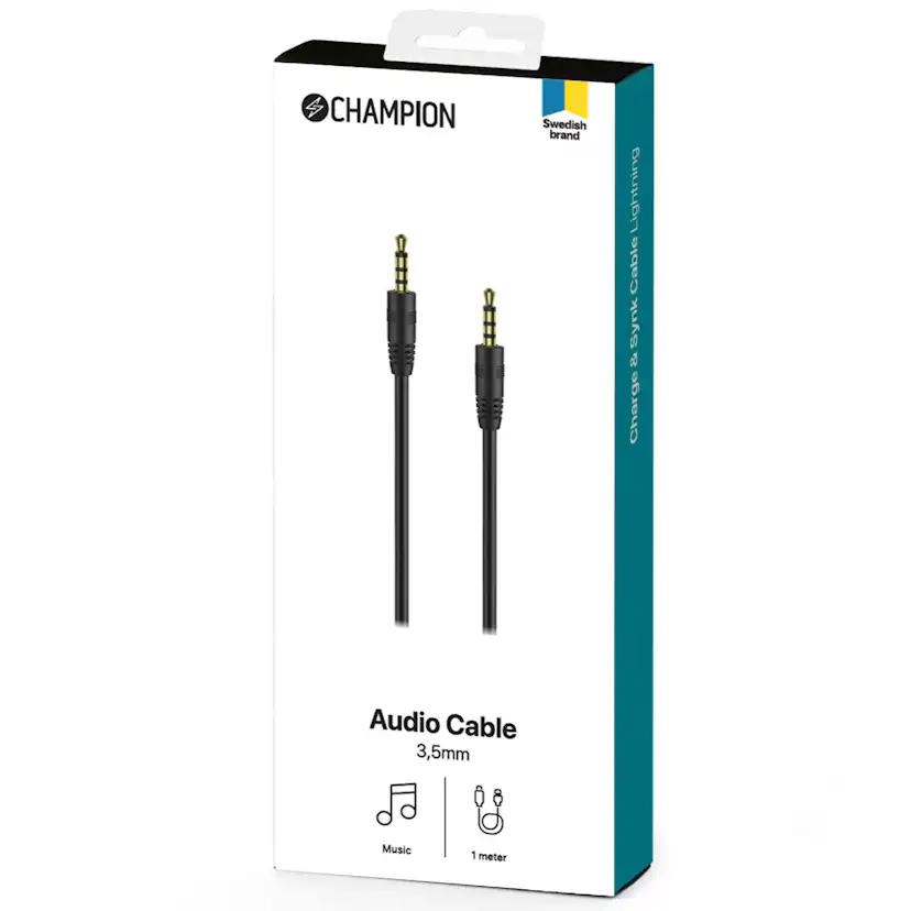 Audiokabel Champion 3,5mm 1m Svart