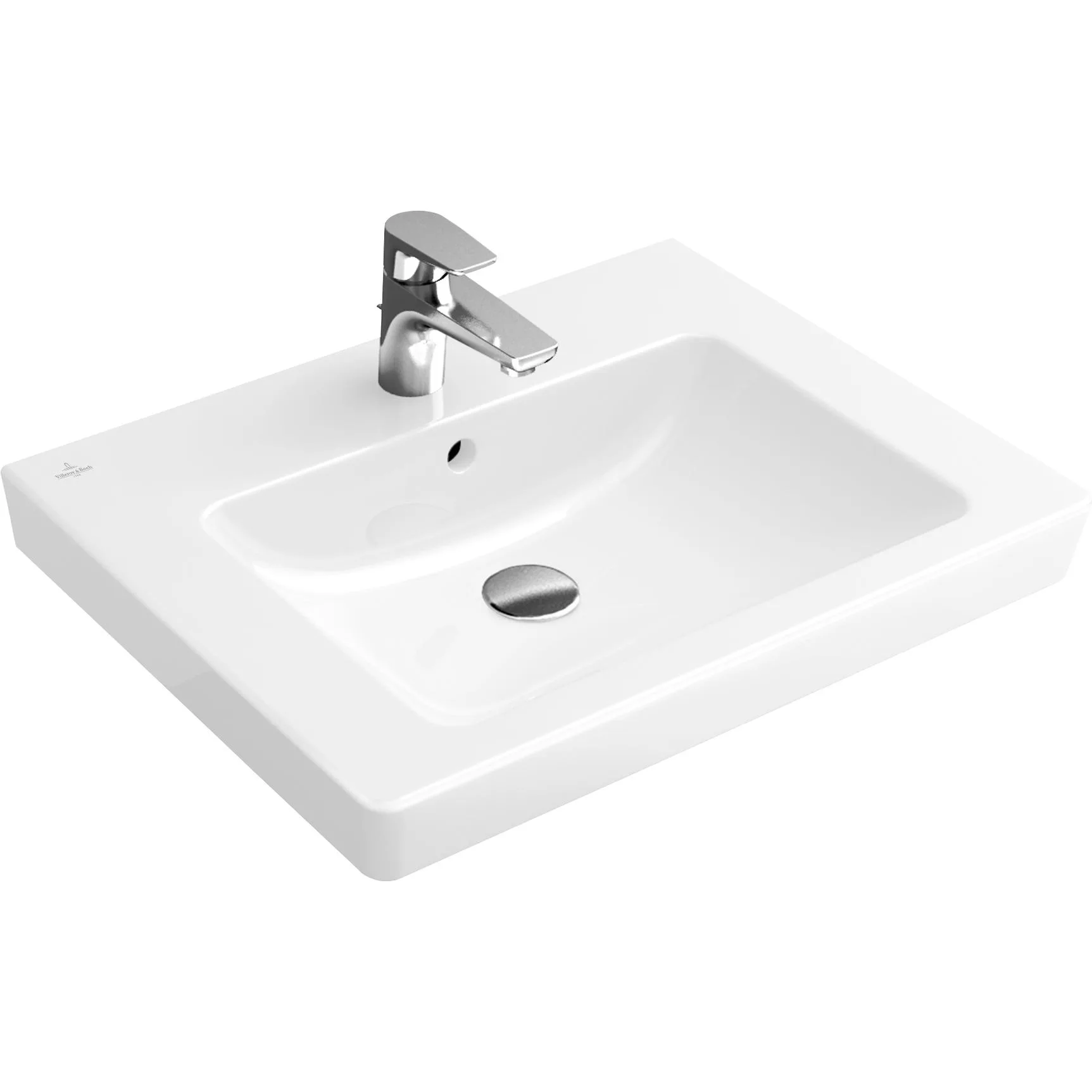 Tvättställ villeroy & Boch Subway 2.0 7113F001 Vit Alpin, Med Bräddavlopp, 600 mm, Med Blandarhål, för Trehålsblandare