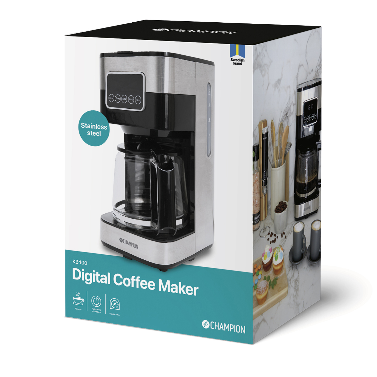 Kaffebryggare Champion Digital 12-koppar 1,5L KB400 Rostfri