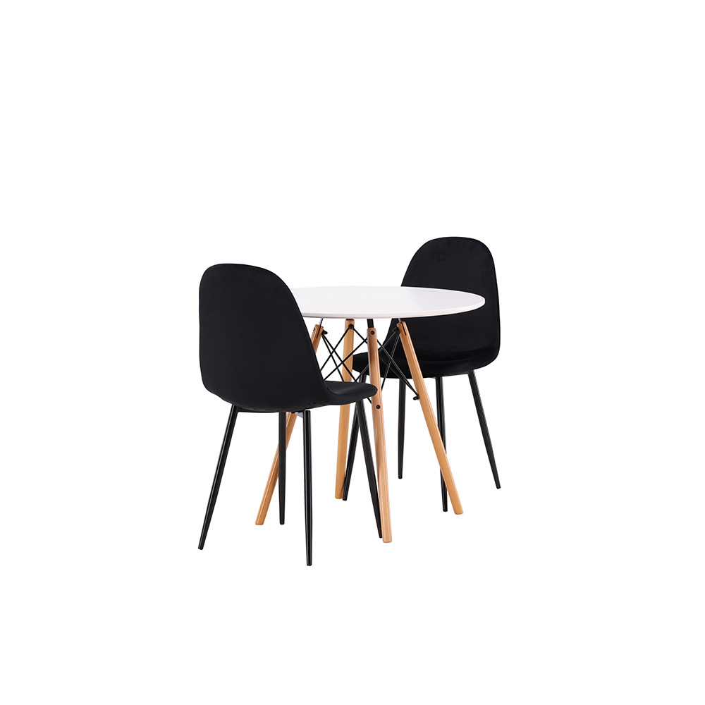 Matgrupp Venture Home Danburi Ø 60 cm med 2 Polar Sammet Stolar