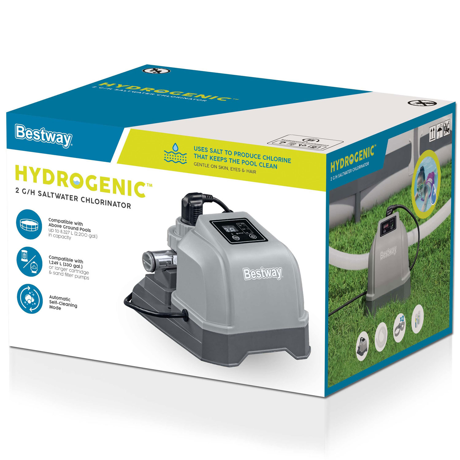 Saltvattenklorinator Bestway Hydrogenic 2 g/h för Poolkemi & Klortabletter