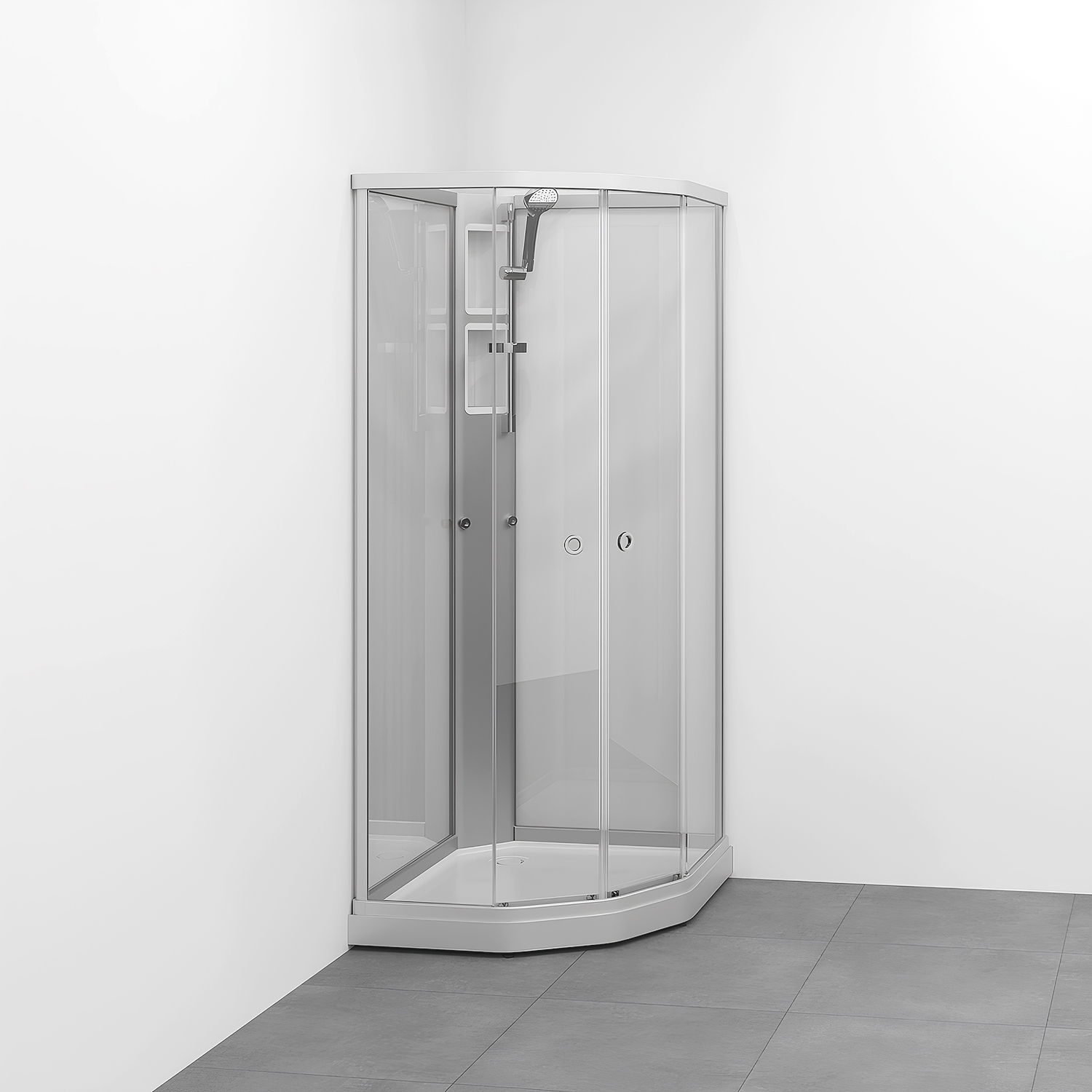 Flow kab Semi UtpBl 7x9 N KL 710x910x1990 mm, Matt aluminium Profil, Klarglas