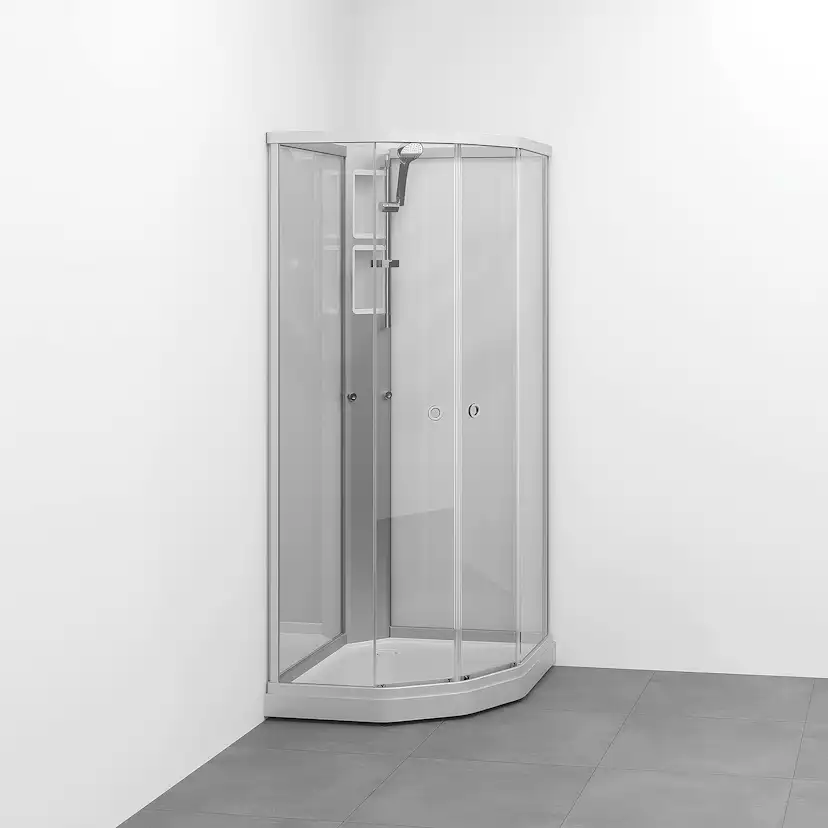 Flow kab Semi UtpBl 7x9 N KL 710x910x1990 mm, Matt aluminium Profil, Klarglas