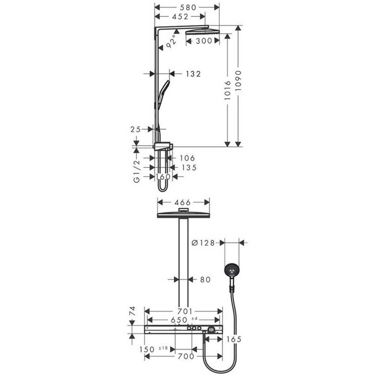 Takduschset Hansgrohe Rainmaker Select 460 3jet Showerpipe E Med EcoSmart