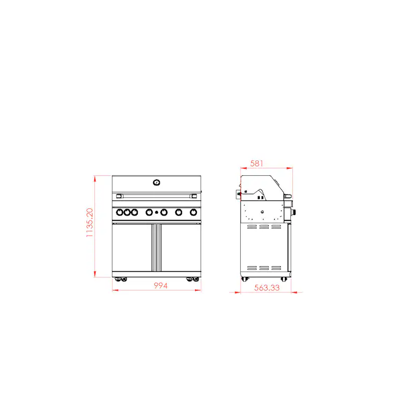 Fristående Gasolgrill Myoutdoorkitchen Classic Line Stainless 304SS med 6 Brännare