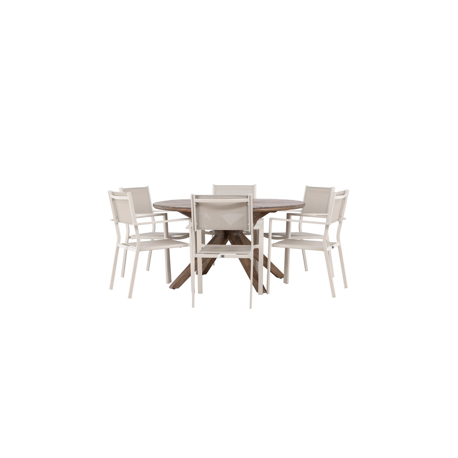 Rosario Dining Table- Teak Ø140 +Copacabana Stacking Chair - Trädgårdsgrupp Venture Home Rosario med 6 Copacabana Stolar