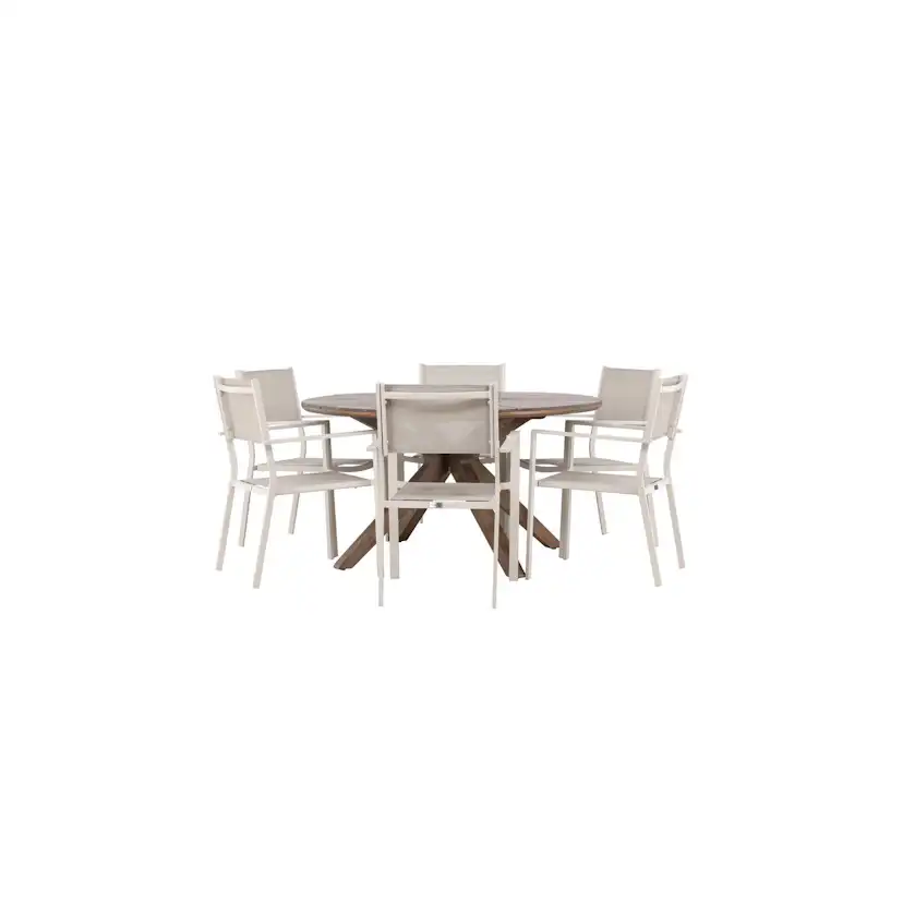 Rosario Dining Table- Teak Ø140 +Copacabana Stacking Chair - Trädgårdsgrupp Venture Home Rosario med 6 Copacabana Stolar