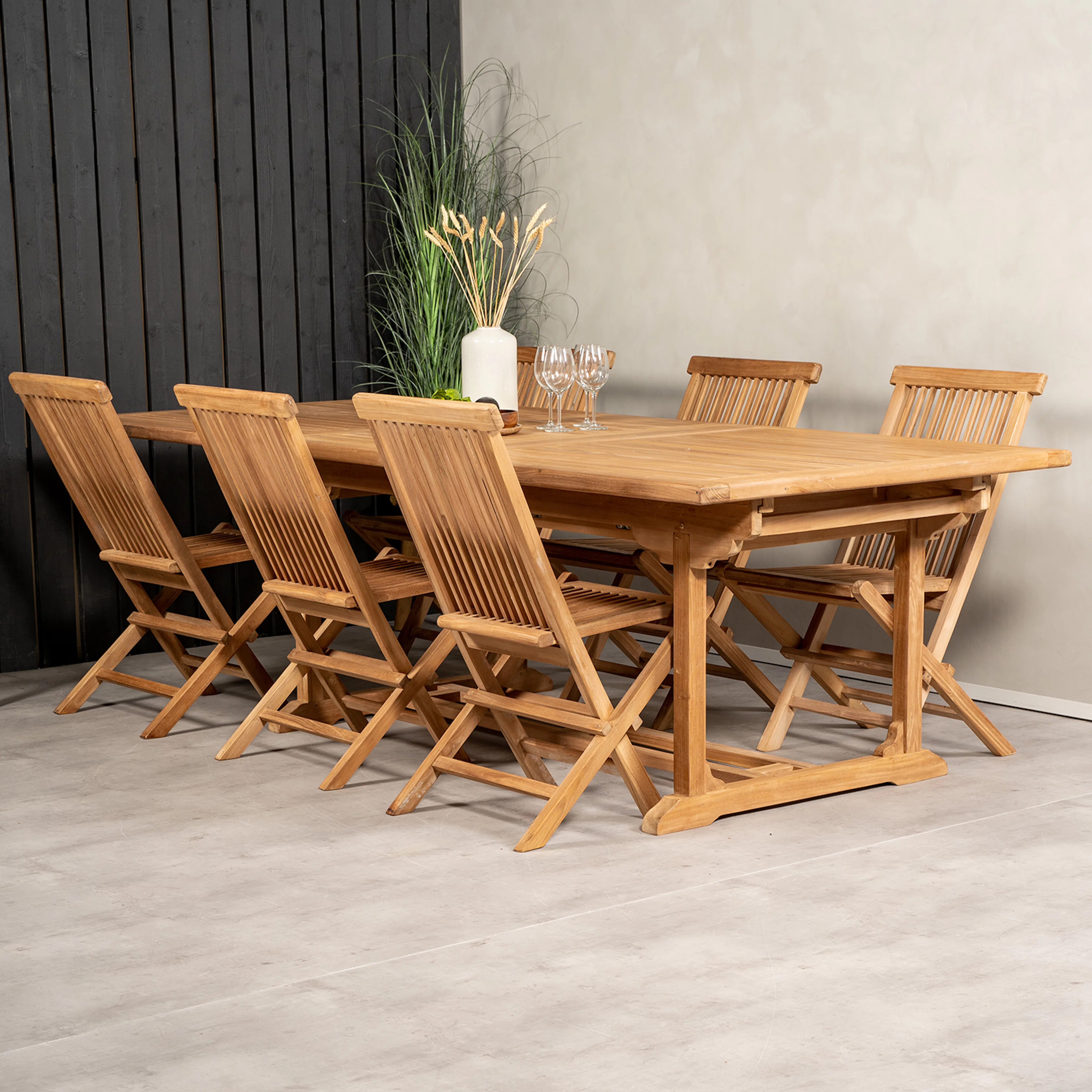 Matgrupp Venture Home Kenya 195-295x110 Teak med 6 Kenya Fällbara Stolar