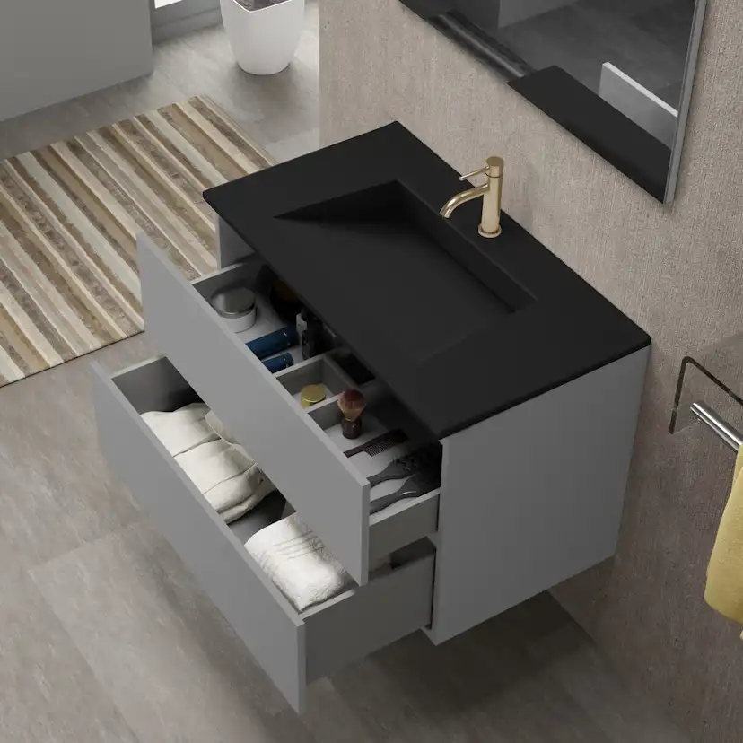 Tvättställ Solid Surface Tenfors Flow 60 cm Svart Matt B:610 mm, Mattsvart
