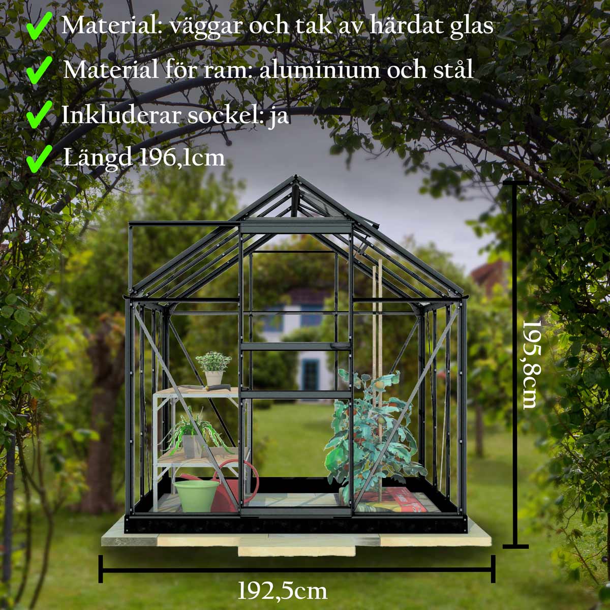 Växthus Glas Lykke Svart