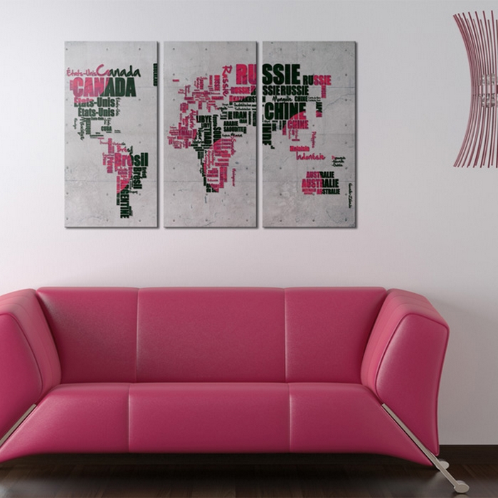 Tavla Arkiio Karta Över Världen Franska Triptych