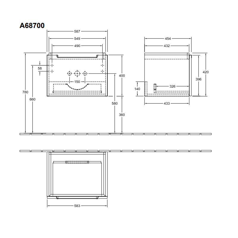 Tvättställsskåp Villeroy & Boch Subway 2.0 med 1 Låda