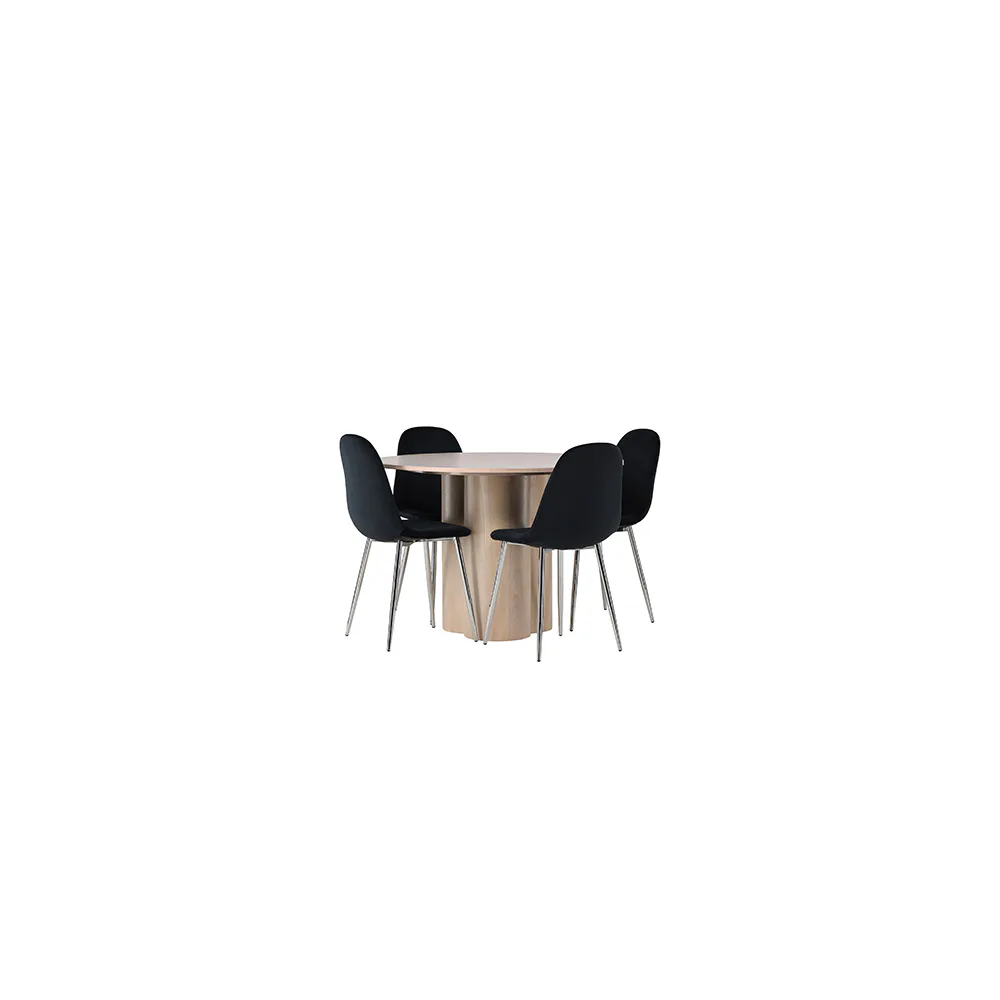 Matgrupp Venture Home Olivia Ø110 cm med 4 st Polar stolar Natur/Svart/Krom