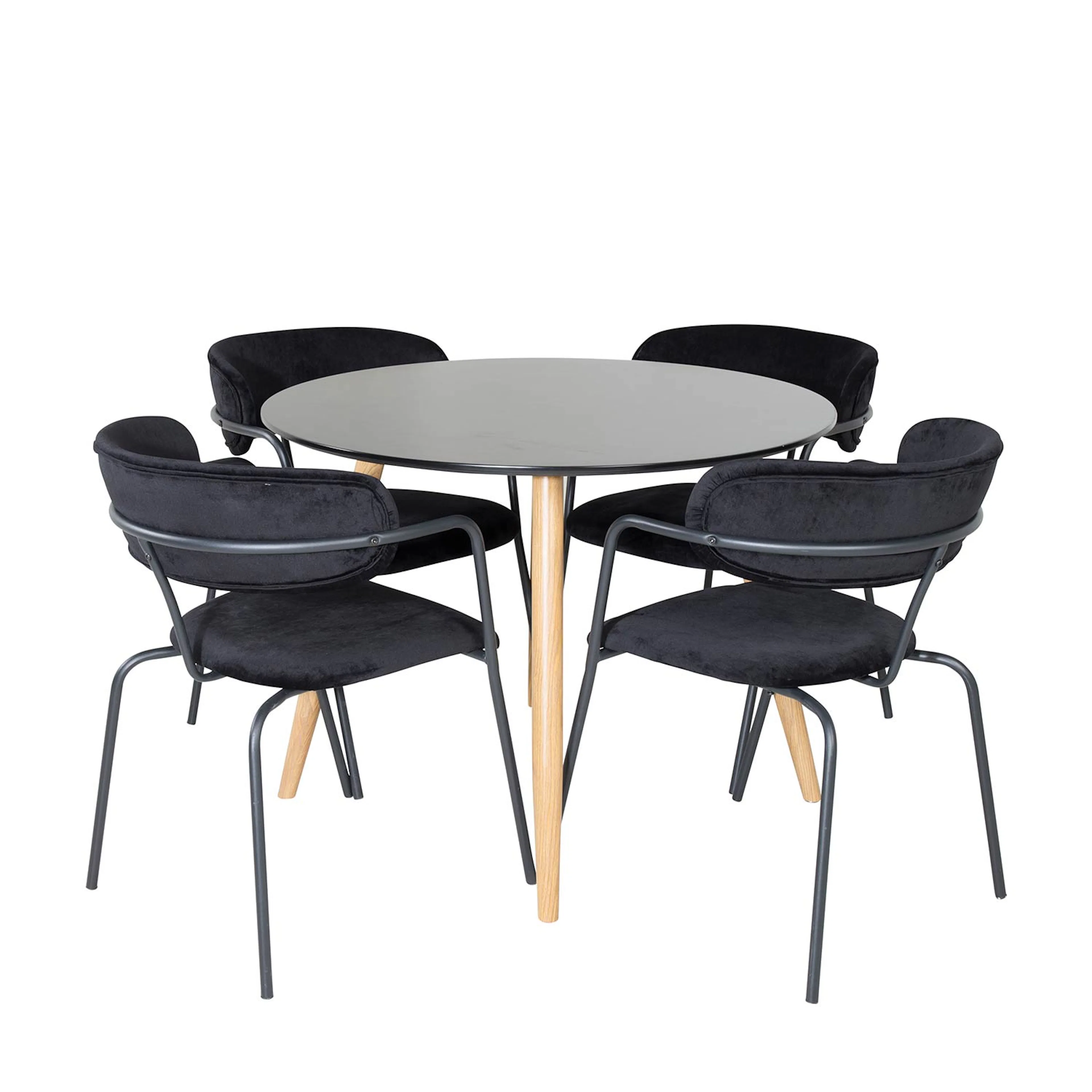 Plaza Round Table/ Oak+Arrow armchair - Black Velvet_4 Svart/Ek
