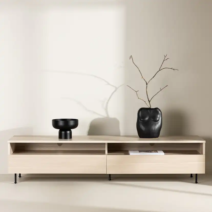Navarra TV Bench - Matte black / Whitewash Vitpigmenterad Ek