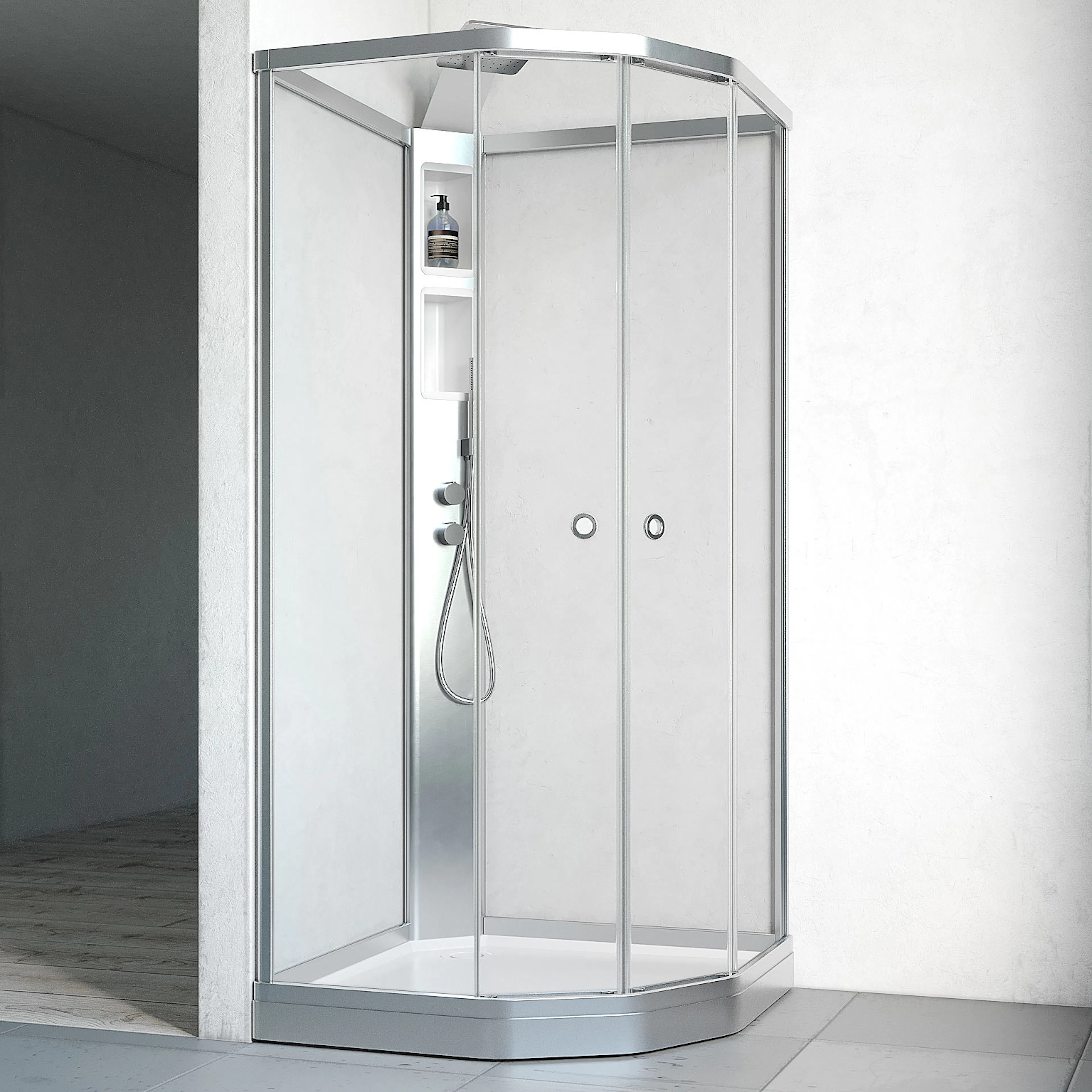 Flow kab Semi InfBl 7x9 N KL 710x910 mm, Matt aluminium Profil, Klarglas