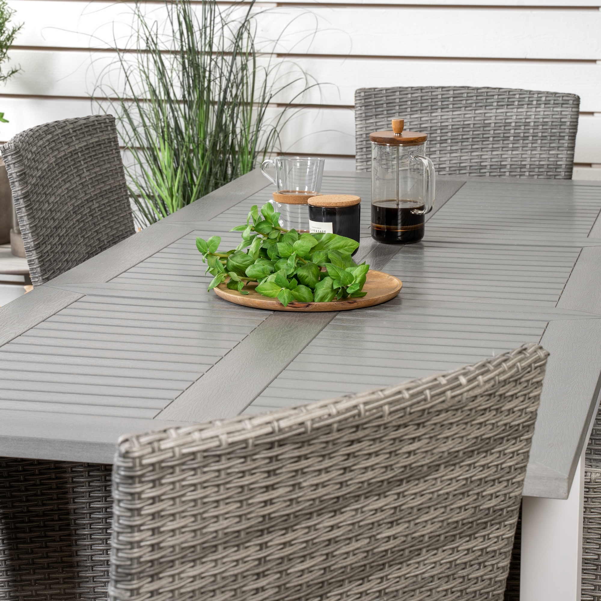 Albany Dining Table 152/210*90 - White Alu / Grey Aintwood+M Grå