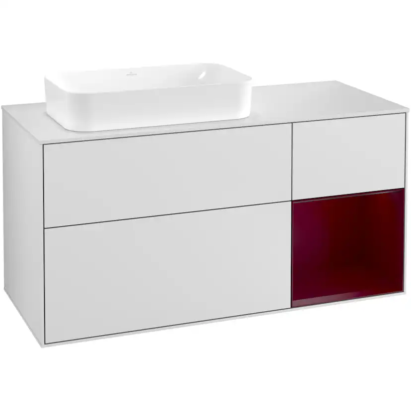 Tvättställsskåp Villeroy & Boch Finion med 3 Lådor Hylla och Bänkskiva för Ocentrerat Fristående Tvättställ