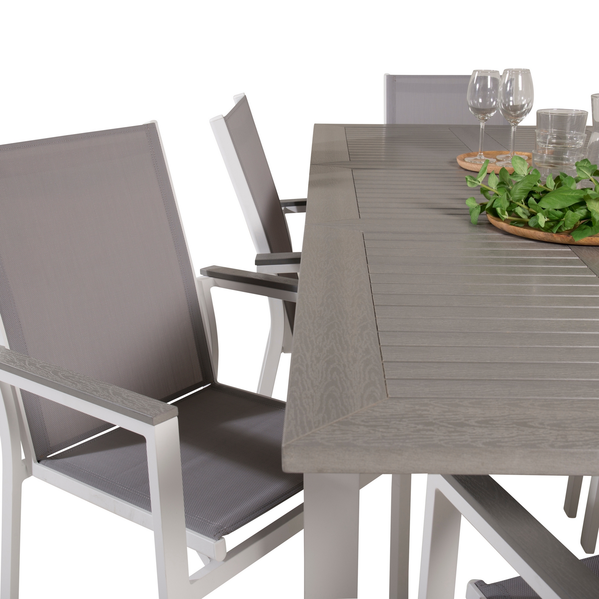 Albany Dining Table 152/210*90 - White Alu / Grey Aintwood+P Vit/Grå