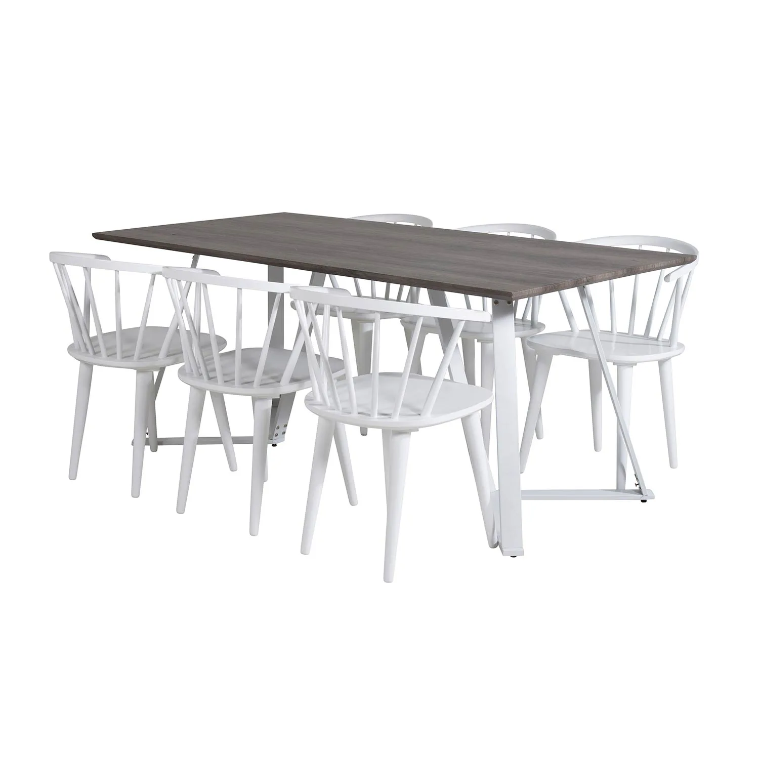 Marina Table -grå"oak"/Bullerbyn Windsor Chair - White_6 Grå/Vit/Vit